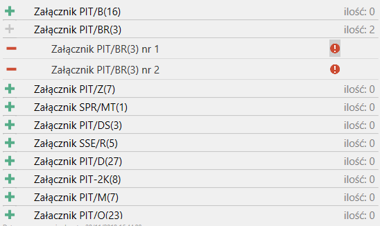 PIT-36(26) - lista dodanych załączników