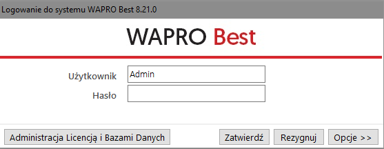 WAPRO Best. Okno logowania