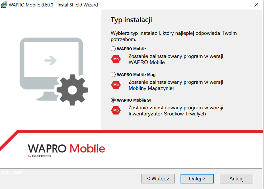 WAPRO Best. Okno kreatora instalacji Wapro Mobile ST