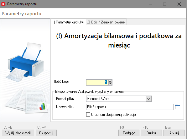 WAPRO Best. Okno poprzedzające wydruk raportu wykonanego w Crystal Reports.