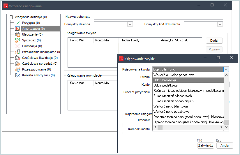 Wapro Best wzorce księgowania amortyzacji środków trwałych, konfiguracja odpisów bilansowych i podatkowych, kont Wn i Ma oraz integracja z Wapro Fakir