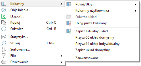 wapro mobilny inwentaryzator menu kontekstowe