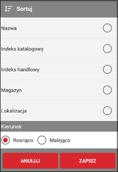 Wapro mobilny inwentaryzator pozycje sortowanie