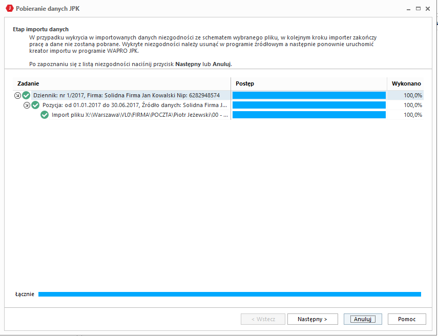 WAPRO JPK. Pobieranie danych z plików JPK. Krok 5
