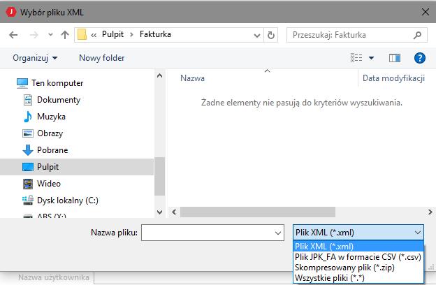 WAPRO JPK. Pobieranie danych JPK z WAPRO Fakturka - wybór pliku