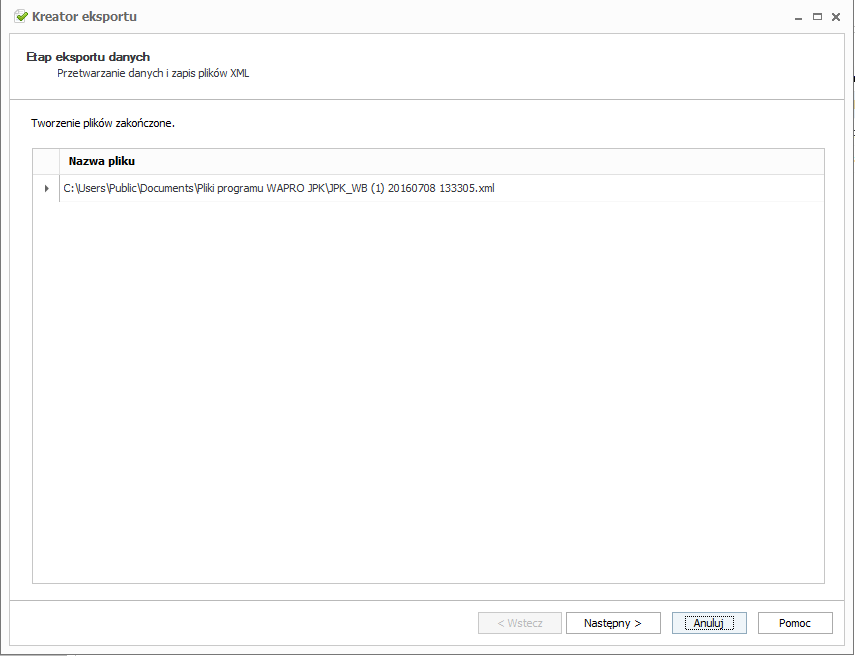 WAPRO JPK. Tworzenie XML - Krok 3