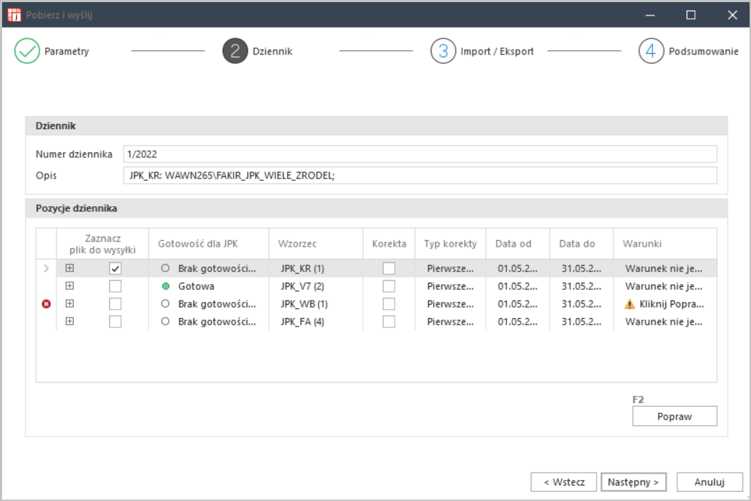 WAPRO JPK. Kreator. Operacja - Wysyłanie pliku na żądanie