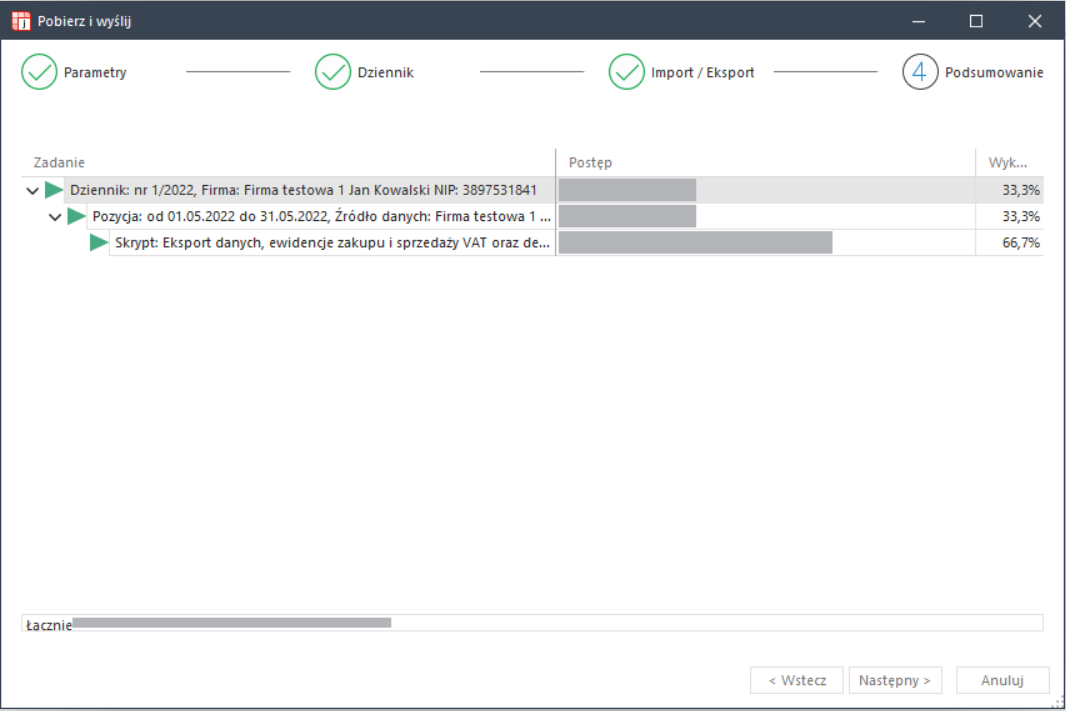 WAPRO JPK. WAPRO JPK. Kreator przetwarzania danych JPK - Krok 3, postęp przetwarzania