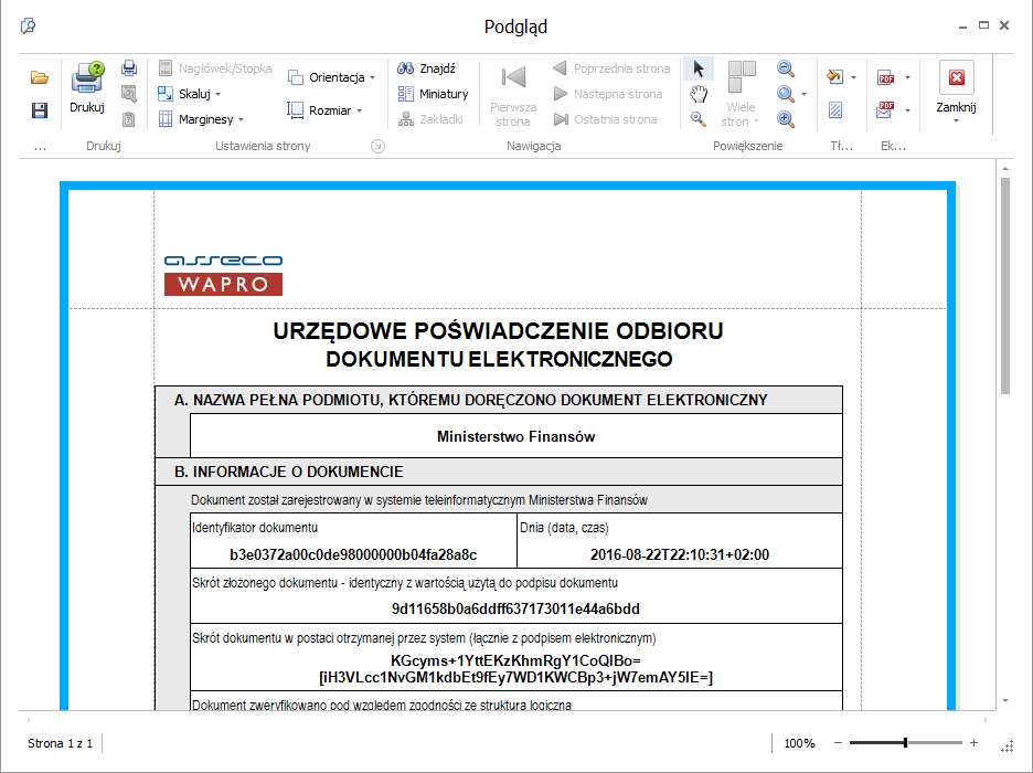 WAPRO JPK. Polecenie &quot;Pokaż UPO&quot;