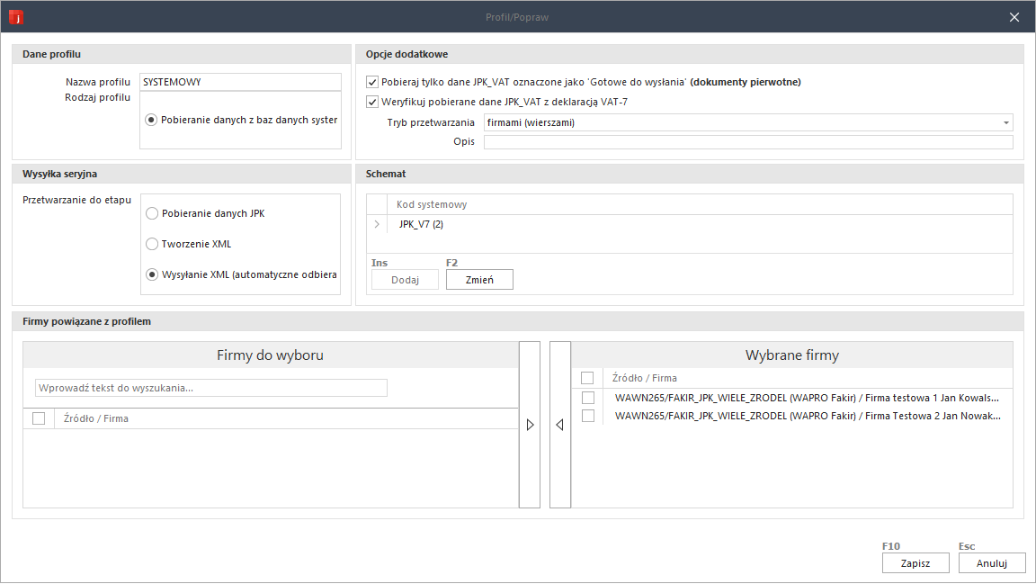 WAPRO JPK. Profile systemowe
