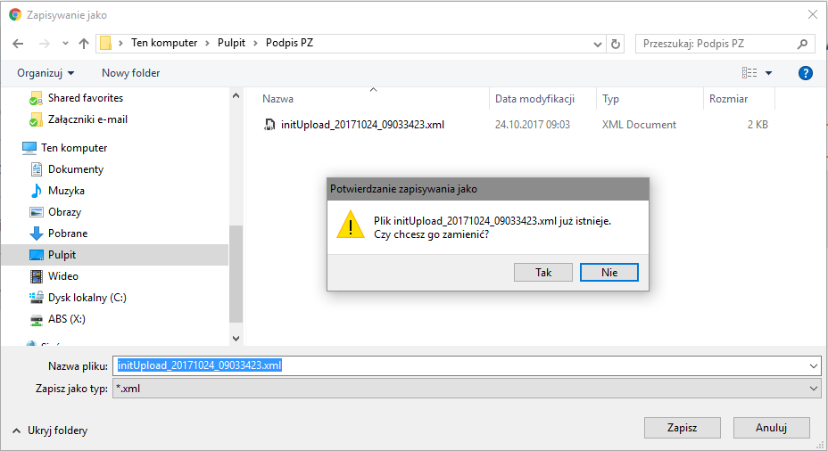 WAPRO JPK. Portal e-PUAP - zapisywanie podpisanego pliku lokalnie, na dysku komputera