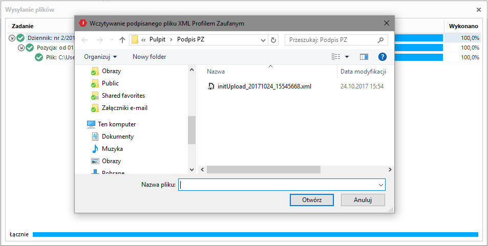 WAPRO JPK. Wczytywanie podpisanego podpisem PZ pliku initUpload