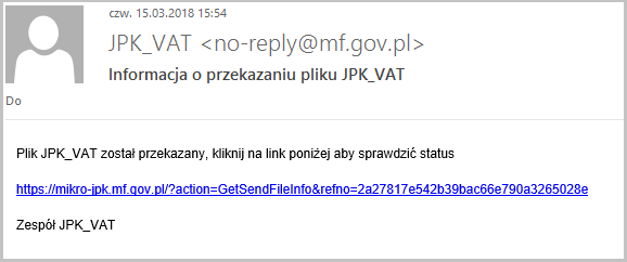 WAPRO JPK. Portal mikro-jpk.mf.gov.pl, wysłana wiadomość mail z linkiem do odbioru UPO