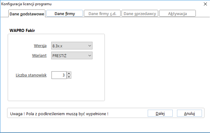 WAPRO Fakir. Tworzenie licencji - etap 2