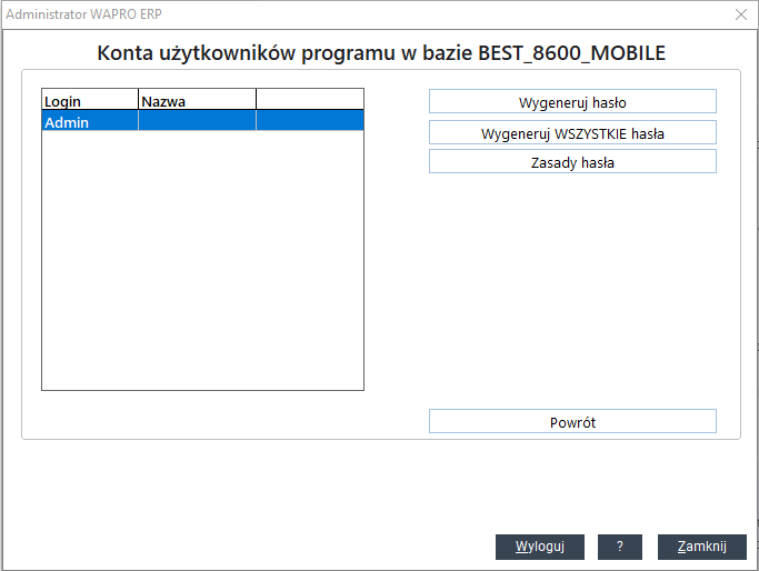 WAPRO Fakir. Administrator - Konta użytkowników programu