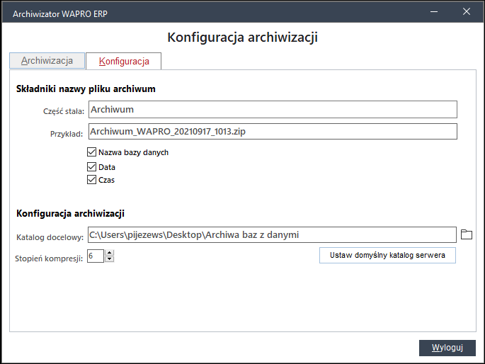 WAPRO Fakir. Archiwizator - Zakładka - &quot;Konfiguracja&quot;