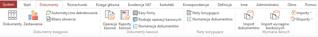 WAPRO Fakir. Główne menu - wstążka, Zakładka: Dokumenty