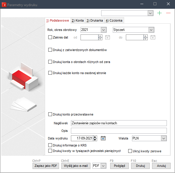 WAPRO Fakir. Okno dialogowe - parametryzowanie pracy programu