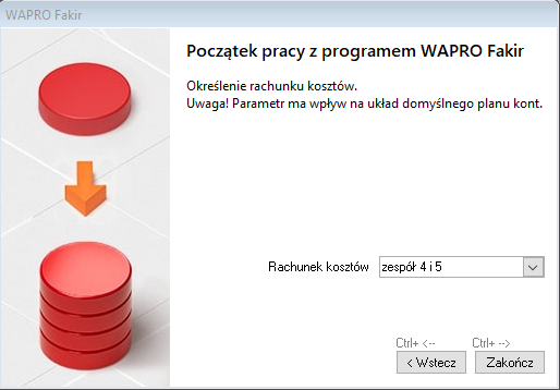 WAPRO Fakir. Kreator zakładania firmy, określanie typu rachunku kosztów