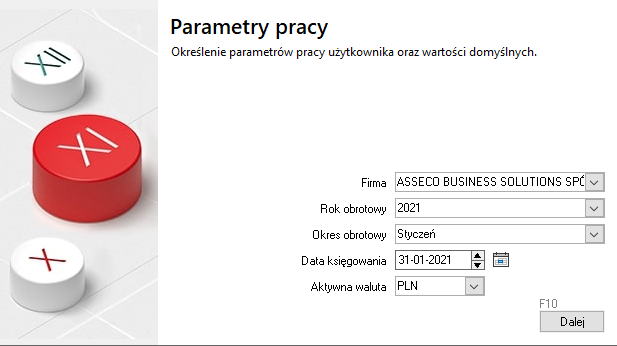 WAPRO Fakir. Okno - Parametry pracy