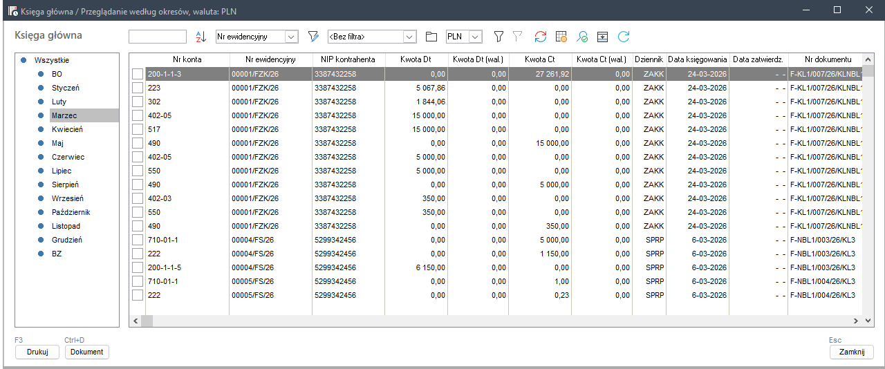 Wapro Fakir - Kartoteka "Księga główna - widoczna kolumna "NIP kontrahenta""