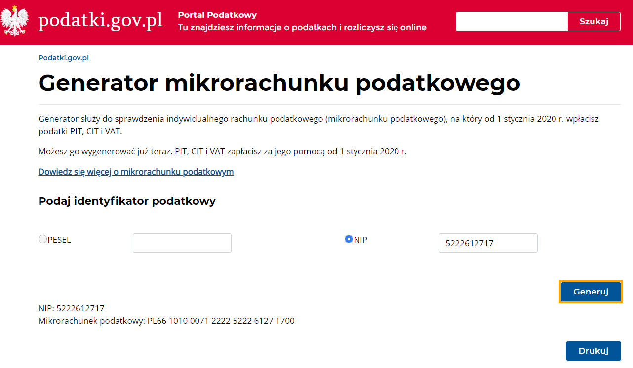 WAPRO Fakir. Generator mikrorachunku bankowego Minsiterstwa Finansów