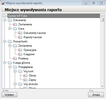 WAPRO Fakir. Dodawanie miejsca wywołania raportu użytkownika