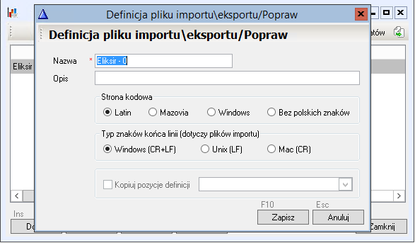 WAPRO Fakir. Definiowanie nagłówka schematu elektronicznego przelewu