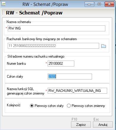 WAPRO Fakir. Definiowanie schematu generowania rachunków wirtualnych