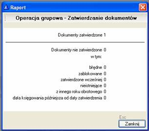 WAPRO Fakir. Okno komunikatu po zatwierdzeniu dokumentów