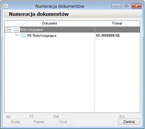 WAPRO Fakir. Okno Numeracja dokumentówOkno Numeracja dokumentów