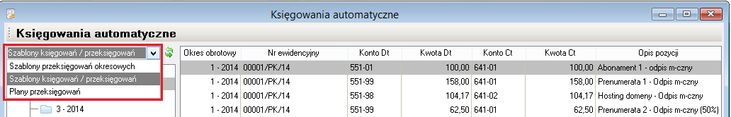 WAPRO Fakir. Okno - księgowania automatyczne