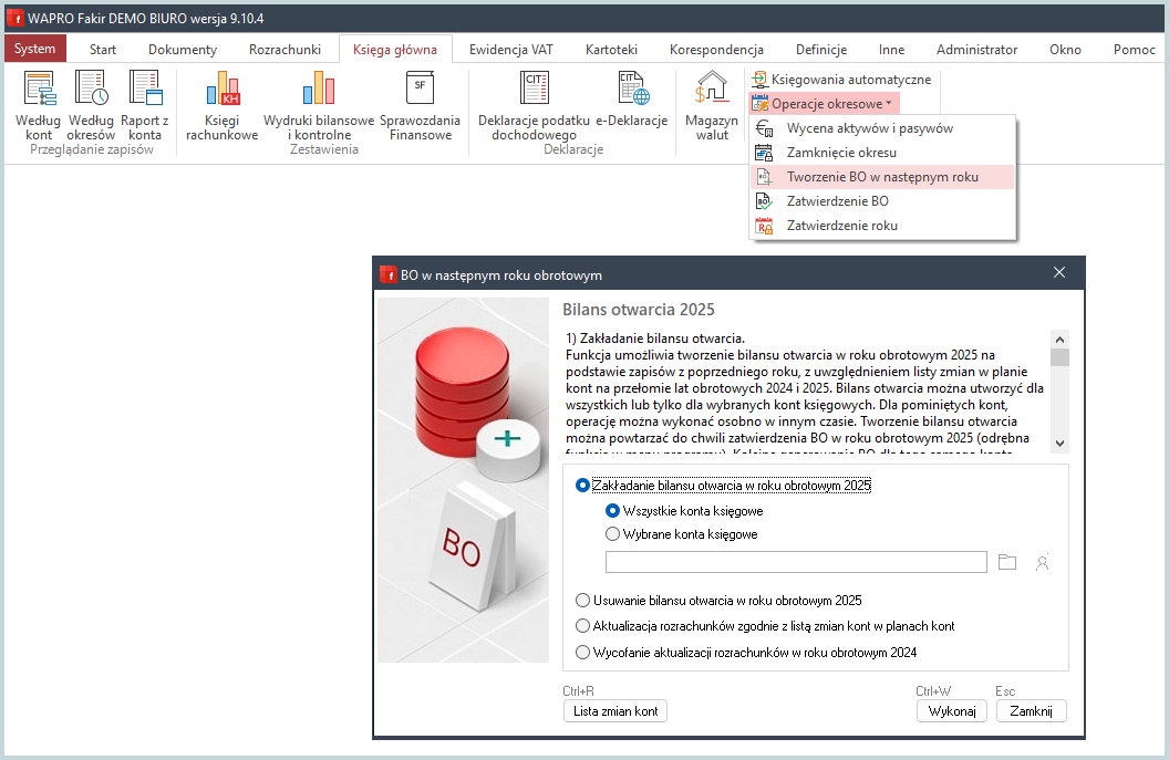 WAPRO Fakir. Zakładanie BO w następnym roku obrotowym