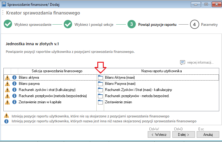 WAPRO Fakir. Kreator &quot;Sprawozdania finansowe / Dodaj&quot; - Krok 3