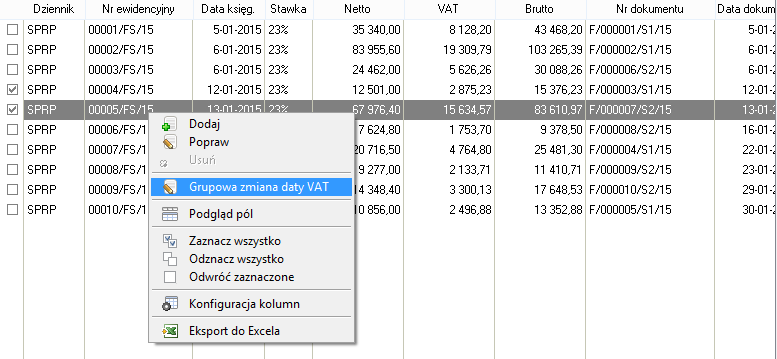 WAPRO Fakir. Grupowa zmiana daty powstania obowiązku podatkowego