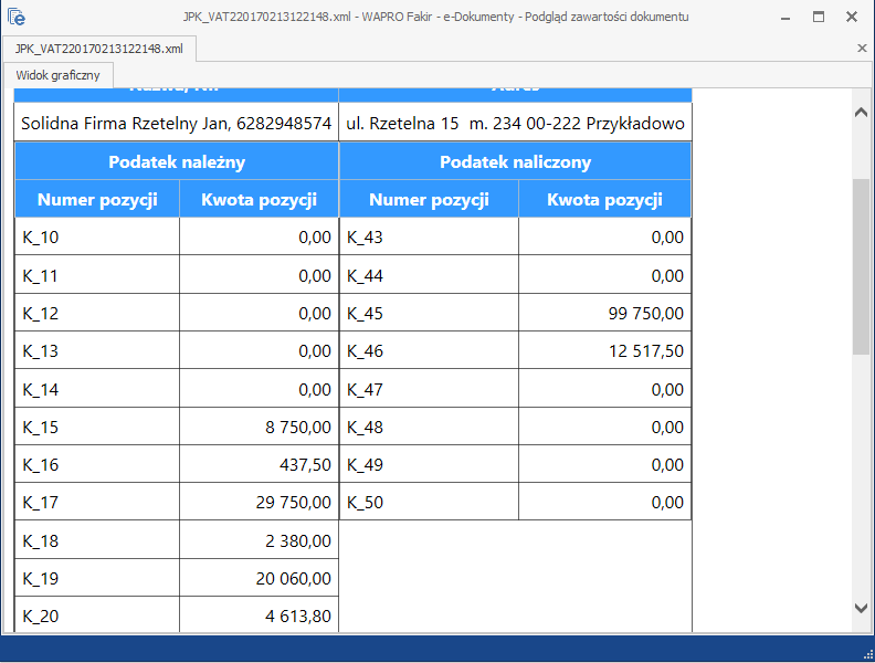 WAPRO Fakir. Podgląd graficzny pliku JPK_VAT