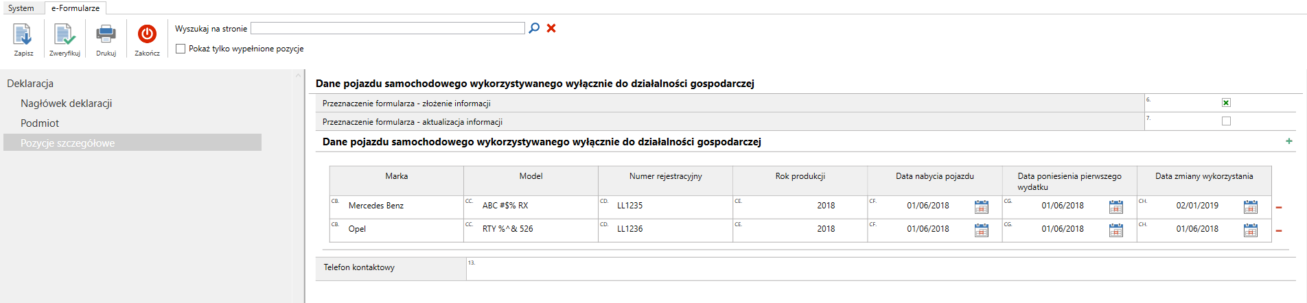 WAPRO Fakir. Okno e-Formularze, Deklaracja VAT-26