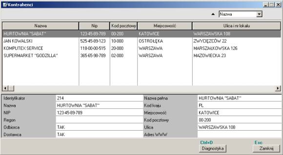 WAPRO Fakir. Uzgadnianie kontrahentów - okno Kontrahenci