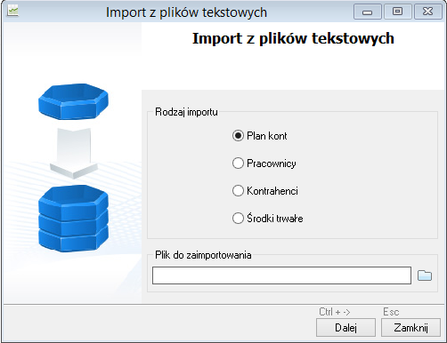 WAPRO Fakir. Okno wyboru elementów do importu z plików tekstowych