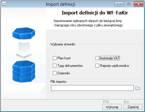 WAPRO Fakir. Okno - Import definicji