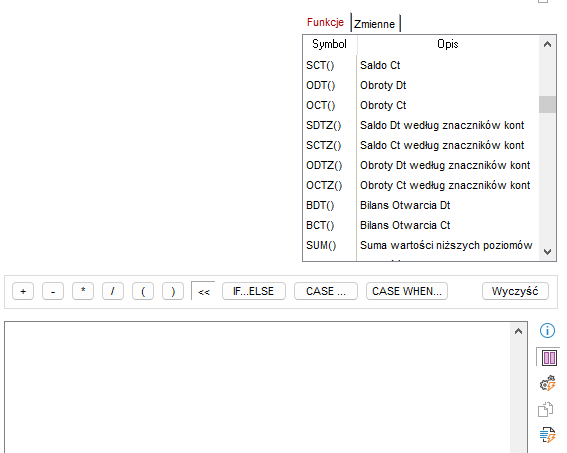 Sekcja RPD - fragment okna definiowanie algorytmów obliczeniowych kwot