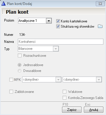 WAPRO Fakir. &quot;Plan kont / Dodaj&quot;. Dodawanie słownikowej analityki konta (2)