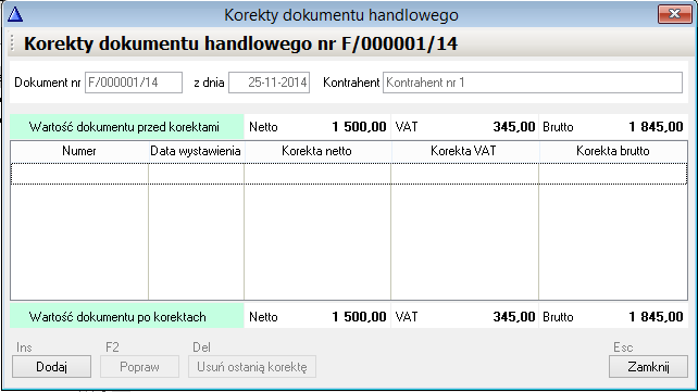 WAPRO Fakir. Wprowadzenie korekty dokumentu handlowego
