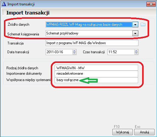 WAPRO Fakir. Okno - Import transakcji