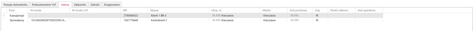 WAPRO Fakir. Okno importowanych dokumentów Businesslink, zakładka: &quot;Adresy&quot;