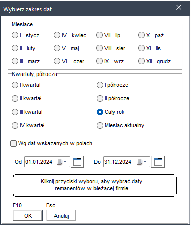 WAPRO Kaper. Przykład okna definiowania parametrów