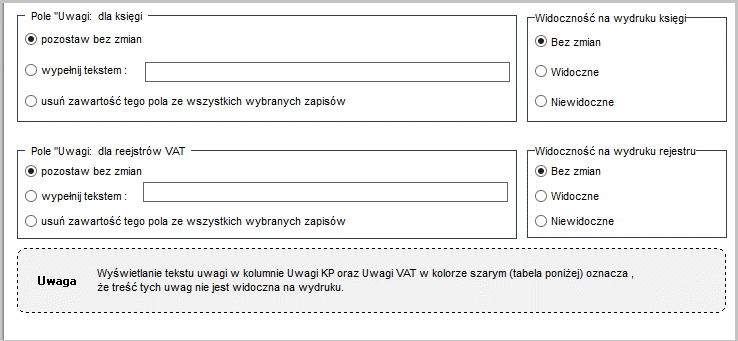 WAPRO Kaper. Opcje pola uwag