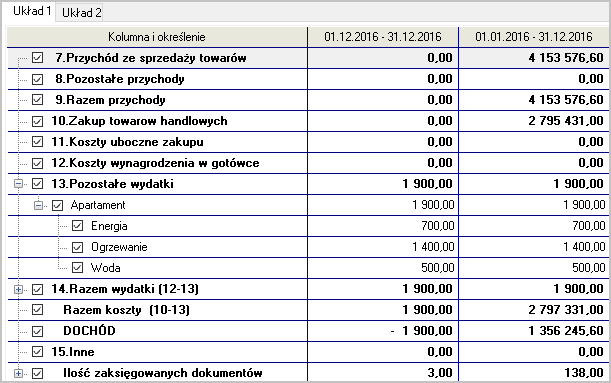 WAPRO Kaper. Okno - Sumowanie, zmiana wyglądu drzewa
