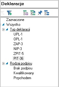 WAPRO Kaper. Filtry w przeglądarce grupujące deklaracje według typu podpisu