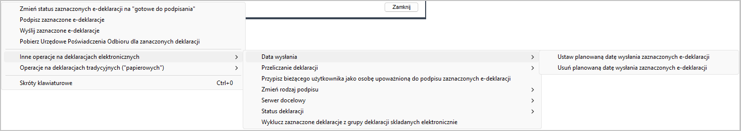 WAPRO Kaper. Przycisk - e-deklaracje, Planowana data wysyłania